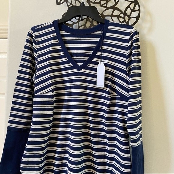 Universal Standard Rhine V Neck Color Block Cuff Dress Blue White Stripe 4 NWT - Picture 7 of 12